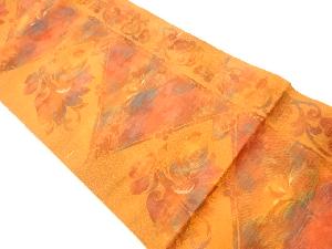 リサイクル　本場筑前博多抽象草花に花喰い鳥模様織出し名古屋帯